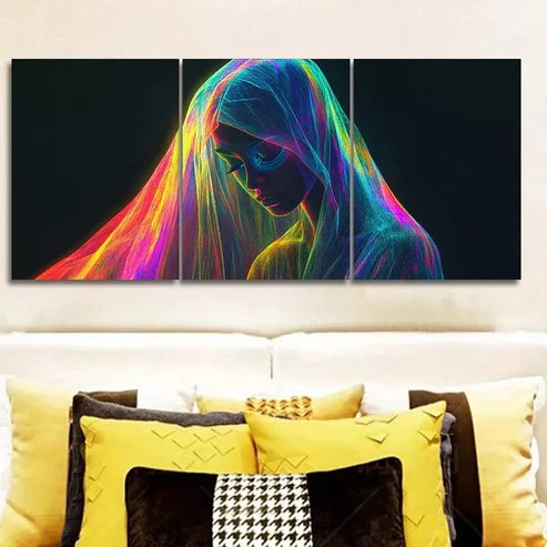 3 PCS Modern Rainbow Woman Design Wall Art Set Canvas Unframed - High Quality Print 100% Australian Made Wall Canvas - Bella Home Decor