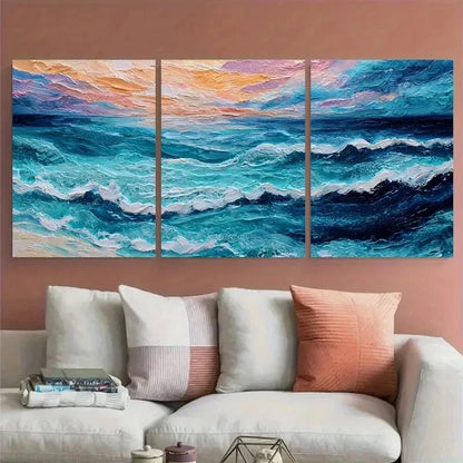 3pcs Abstract Textured Sea Landscape Perfect  Wall Art Set Canvas Framed 60x90cm - High Quality Print 100% Australian Made Wall Canvas Ready to Hang - Bella Home Decor