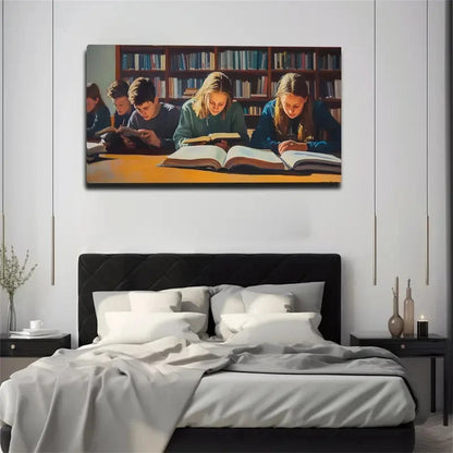 Library Scene With Students Wall Art Canvas Office Home Room Framed 120x60cm