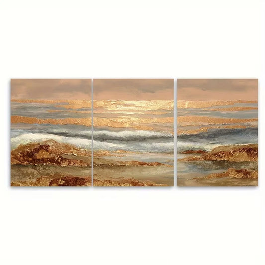 3pcs Earth Tone Ocean Textured Painting Metal Print Ready to Hang Art