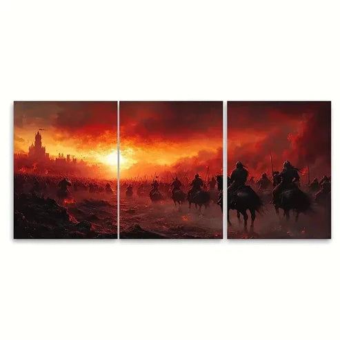 3pcs Medieval Battle Fiery Sky ER Wall Art Set Canvas Unframed – High Quality Print 100% Australian Made Wall Canvas - Bella Home Decor