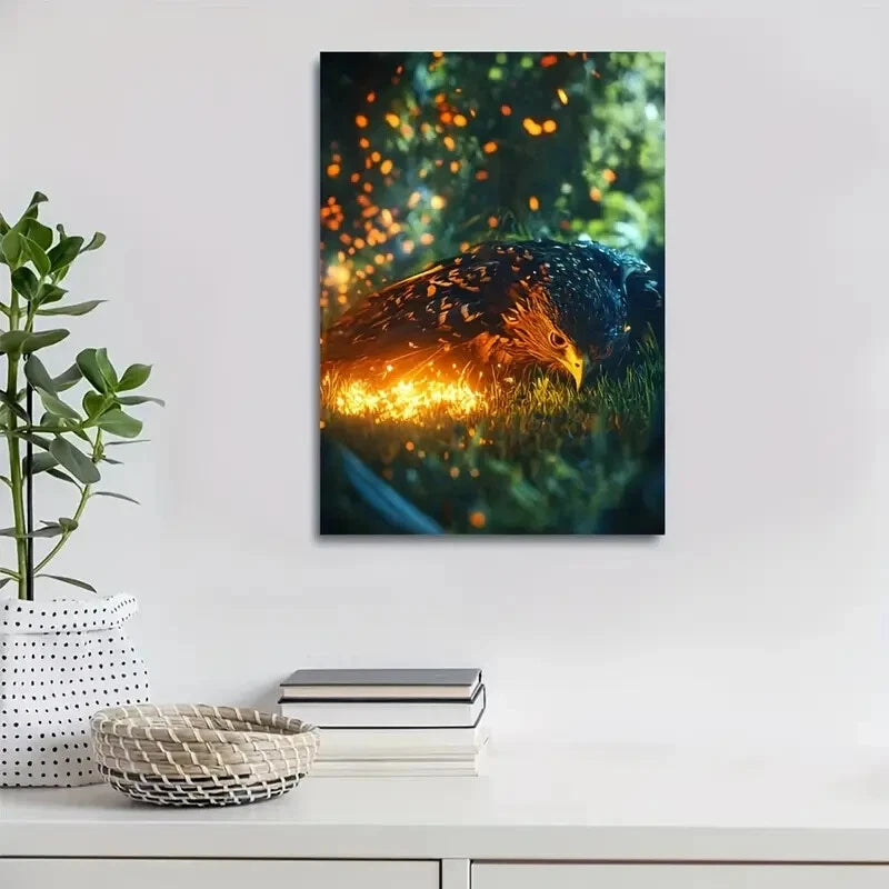 Beautiful Vibrant Hawk in Flight Glowing Painting 40x60cm Metal Print Ready to Hang - Bella Home Decor