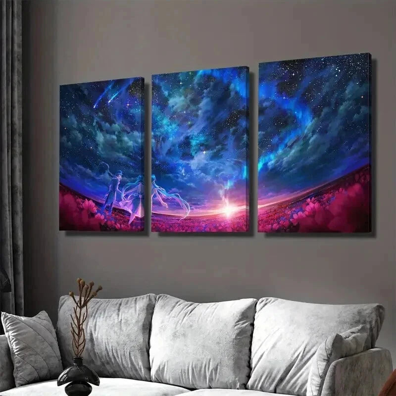 3pcs Starry Night Sky Vibrant Cosmic Scene Wall Art Set Canvas Framed 50x70cm - High Quality Print 100% Australian Made Wall Canvas Ready to Hang