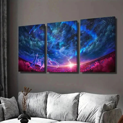 3pcs Starry Night Sky Vibrant Cosmic Scene Wall Art Set Canvas Framed 50x70cm - High Quality Print 100% Australian Made Wall Canvas Ready to Hang
