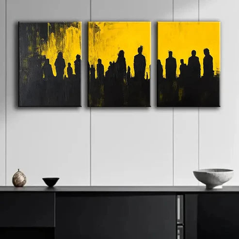 3pcs Black and Yellow Silhouettes Dark Wall Art Set Canvas Unframed - High Quality Print 100% Australian Made Wall Canvas