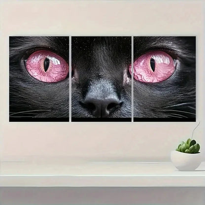 3pcs Pink Eyes on Black Cat   Wall Art Set Canvas Framed 40x60cm - High Quality Print 100% Australian Made Wall Canvas Ready to Hang - Bella Home Decor