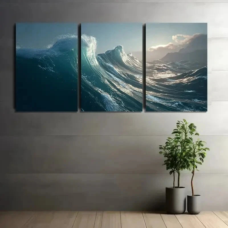 3pcs Massive Wave Ocean Peaks Metal Print Ready to Hang Art - Bella Home Decor