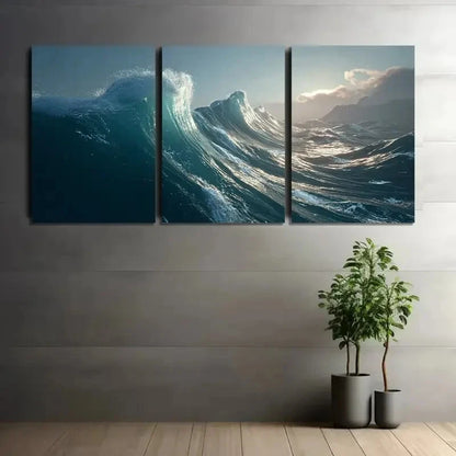 3pcs Massive Wave Ocean Peaks Metal Print Ready to Hang Art - Bella Home Decor