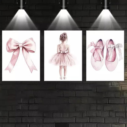3pcs Elegant Dancer Shoes With Bows Wall Art Set Canvas Framed 50x70cm - High Quality Print 100% Australian Made Wall Canvas Ready to Hang