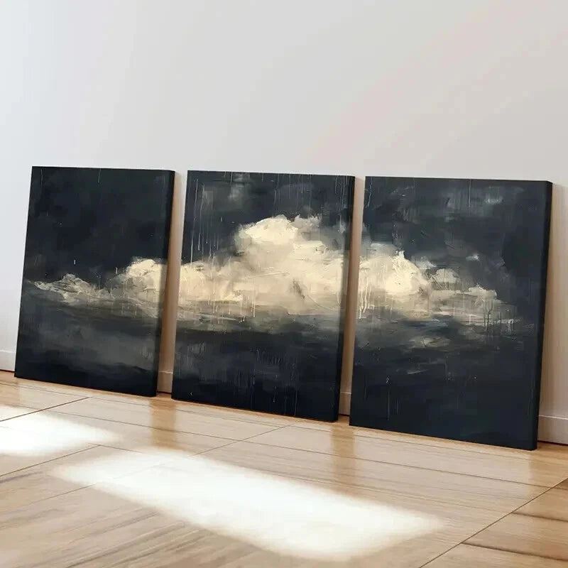 3pcs Abstract Dark Sky & White Clouds Wall Art Set Canvas Framed 60x90cm - High Quality Print 100% Australian Made Wall Canvas Ready to Hang - Bella Home Decor
