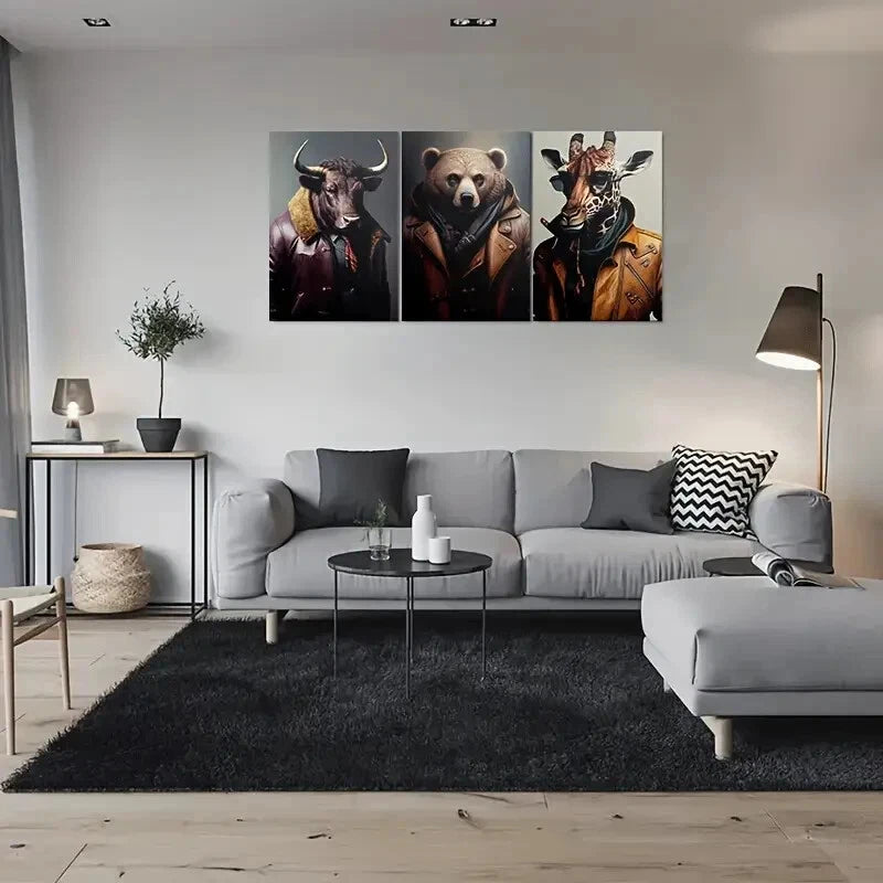 3pcs Stylish Animal Lighting & Fade Metal Print Ready to Hang Art - Bella Home Decor
