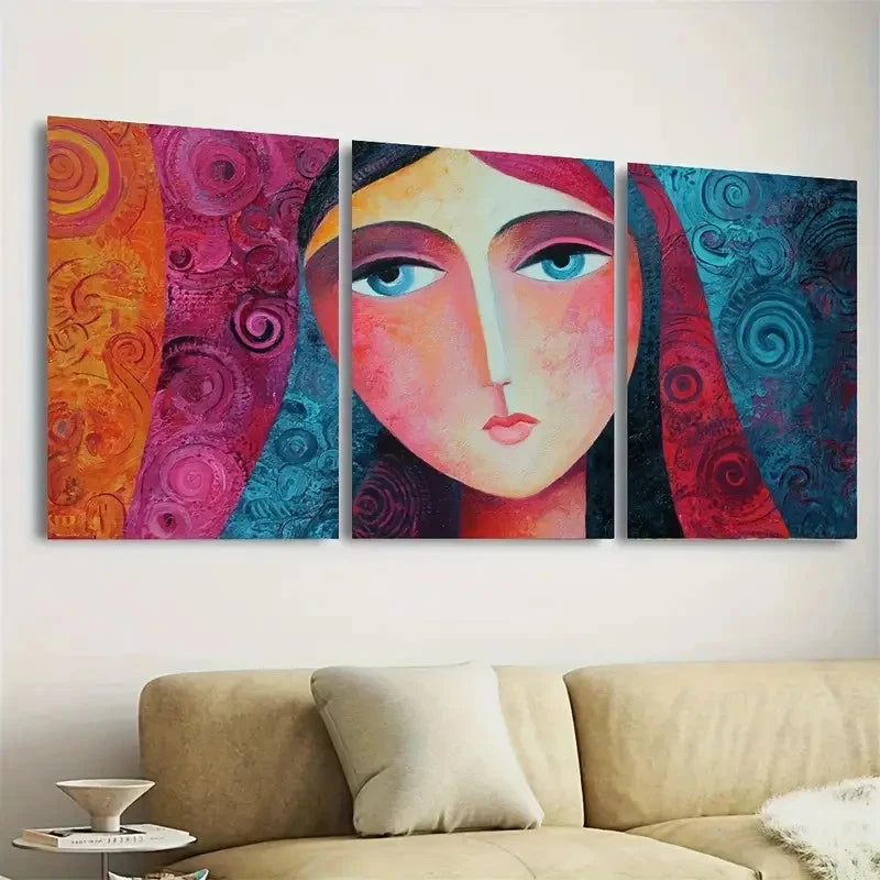 3pcs Lady Woman Face work Faceless Figurative Wall Art Set Canvas Framed 40x60cm - High Quality Print 100% Australian Made Wall Canvas Ready to Hang