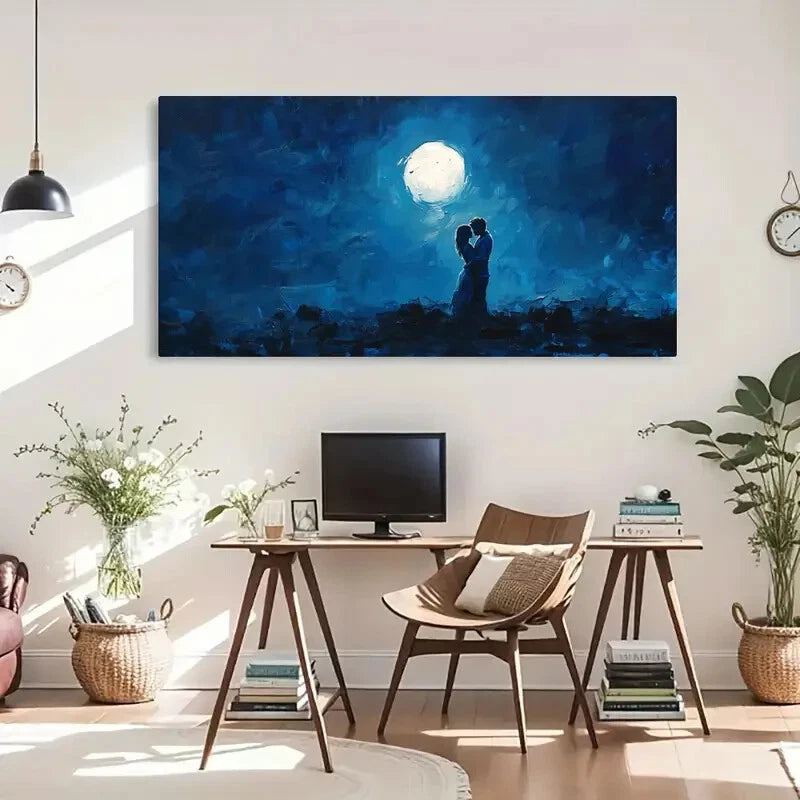 Moon And Couple Night Romantic Wall Art Canvas Office Home Room Framed 120x60cm - Bella Home Decor