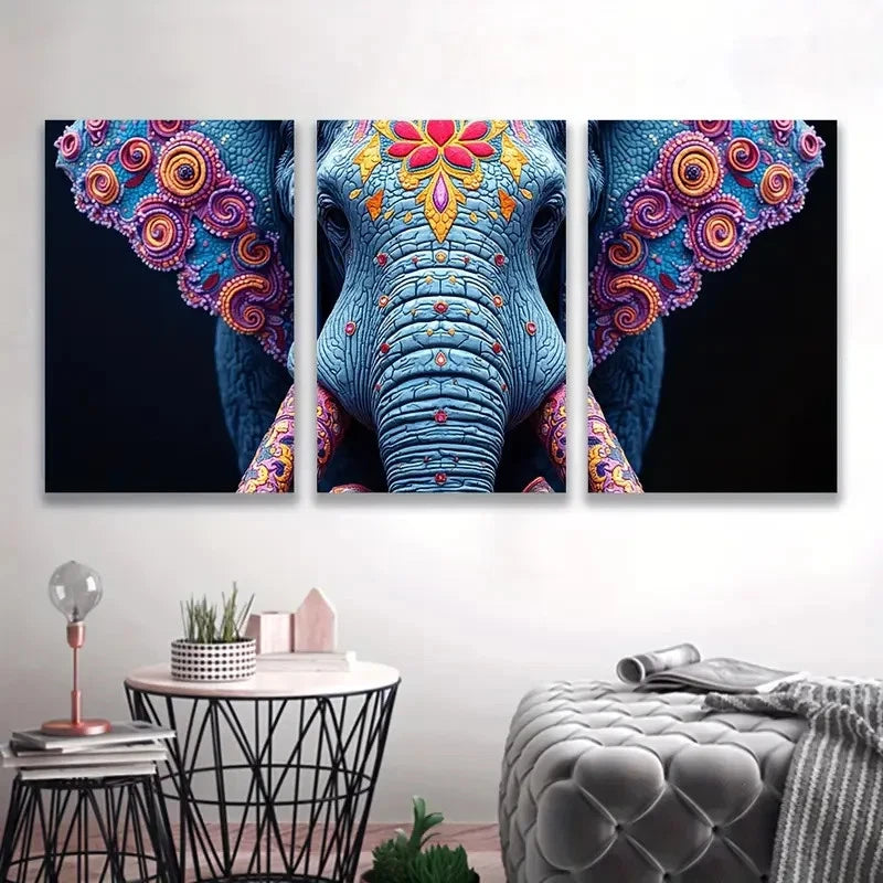 3pcs Elephant & for Lotus Flower Design Z  Wall Art Set Canvas Framed 60x90cm - High Quality Print 100% Australian Made Wall Canvas Ready to Hang