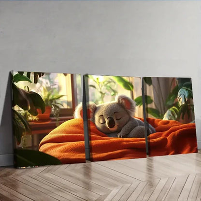 3pcs Cute Koala Adorable Nature Leaf Perfect Wall Art Set Canvas Unframed - High Quality Print 100% Australian Made Wall Canvas - Bella Home Decor