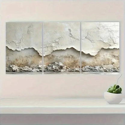 3pcs Minimalist Beige Textured  gj  Wall Art Set Canvas Framed 50x70cm - High Quality Print 100% Australian Made Wall Canvas Ready to Hang - Bella Home Decor