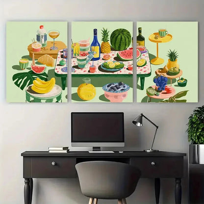 3pcs Abstract Colorful Aesthetic Dinner Perfect Wall Art Set Canvas Framed 40x60cm - High Quality Print 100% Australian Made Wall Canvas Ready to Hang - Bella Home Decor