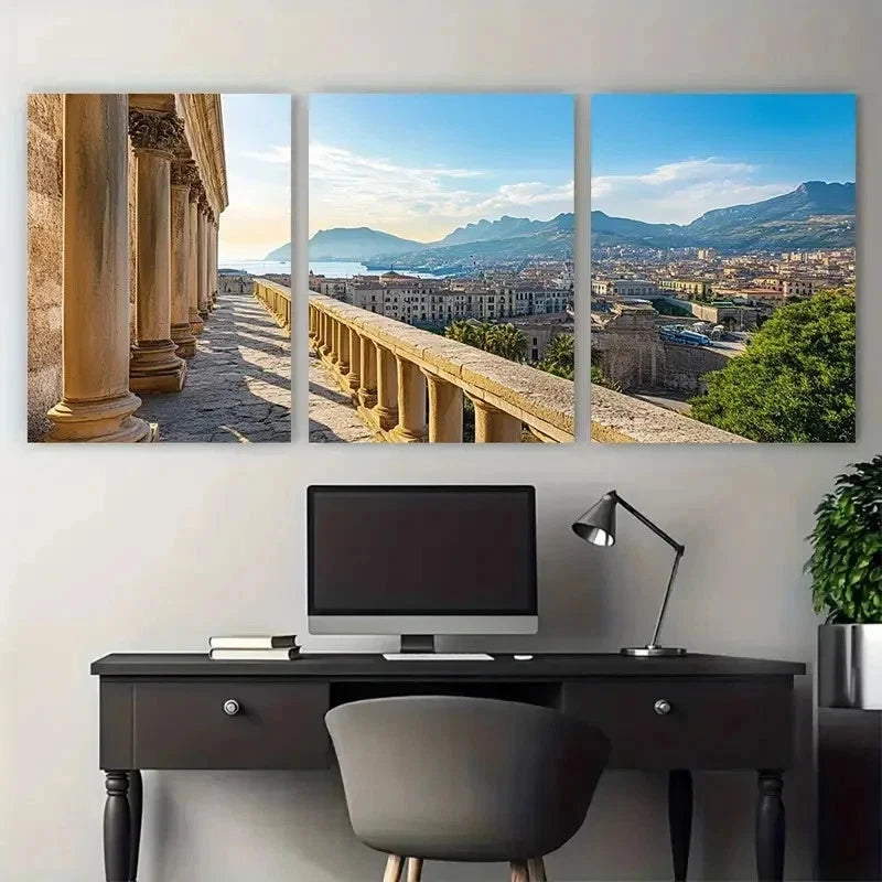 3pcs Mediterranean European Style Perfect Wall Art Set Canvas Framed 50x70cm - High Quality Print 100% Australian Made Wall Canvas Ready to Hang