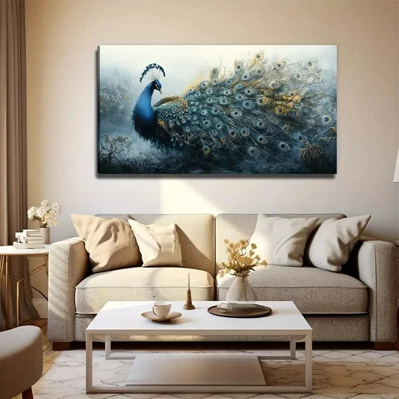 Elegant Blue Green Golden Wall Art Canvas Office Home Room Framed 120x60cm
