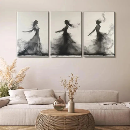 3pcs Flowing Black and White Figures Perfect Wall Art Set Canvas Framed 40x60cm - High Quality Print 100% Australian Made Wall Canvas Ready to Hang - Bella Home Decor