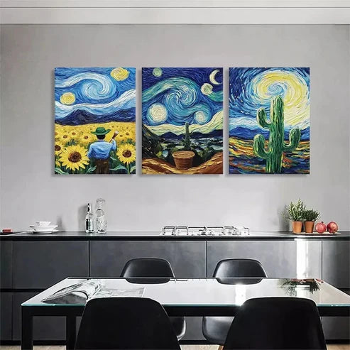 3pcs Van Gogh Starry Night Swirl Sky Perfect Wall Art Canvas Unframed - High Quality Print 100% Australian Made Wall Canvas