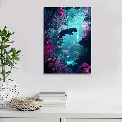Vibrant Neon Glow of a Panther Swinging Painting 40x60cm Metal Print Ready to Hang - Bella Home Decor