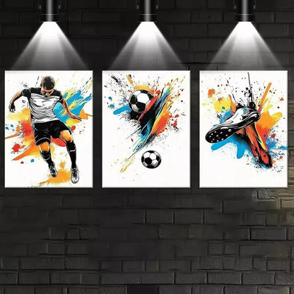 3pcs Colorful Watercolor Abstract Football Wall Art Set Canvas Framed 50x70cm - High Quality Print 100% Australian Made Wall Canvas Ready to Hang
