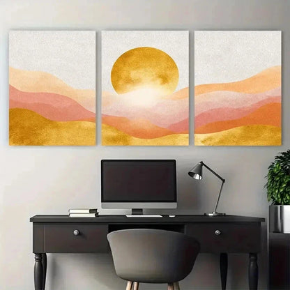 3pcs Golden Sun Simple Line Décor Perfect Wall Art Set Canvas Framed 50x70cm - High Quality Print 100% Australian Made Wall Canvas Ready to Hang - Bella Home Decor