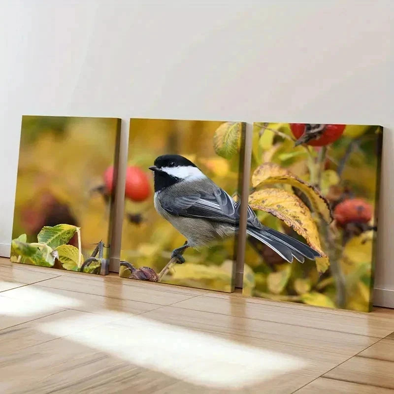 3pcs Animal Art Bird on a Tree Branch Painting Wall Art Set Canvas Framed 60x90cm - High Quality Print 100% Australian Made Wall Canvas Ready to Hang - Bella Home Decor