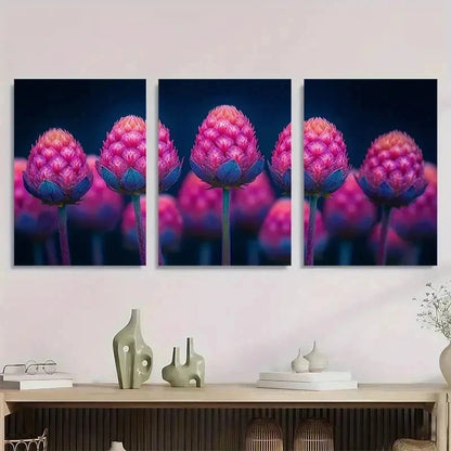 3pcs Gomphrena Flower Gardener Amaranth Perfect Wall Art Set Canvas Framed 50x70cm - High Quality Print 100% Australian Made Wall Canvas Ready to Hang - Bella Home Decor
