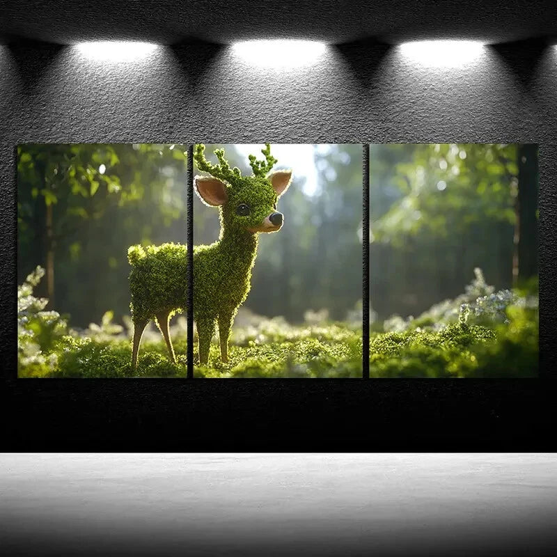 3pcs Deer in The Forest Green Nature Metal Print Ready to Hang Art - Bella Home Decor