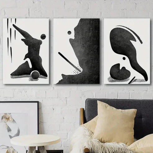 3pcs Black Abstract Human Shape Décor Perfect Wall Art Canvas Unframed - High Quality Print 100% Australian Made Wall Canvas - Bella Home Decor