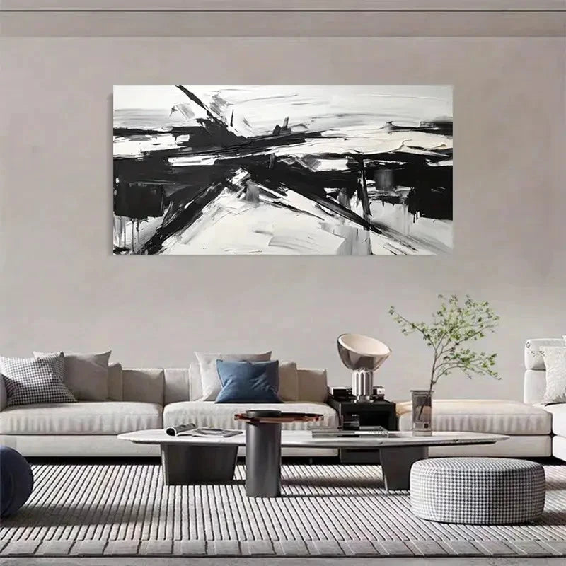 Abstract Black And White Decor Wall Art Canvas Office Home Room Framed 120x60cm - Bella Home Decor