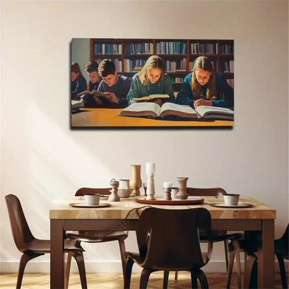 Library Scene With Students Wall Art Canvas Office Home Room Framed 120x60cm