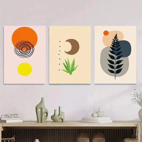 3pcs Boho Style Modern Abstract Yellow Wall Art Set Canvas Unframed - High Quality Print 100% Australian Made Wall Canvas - Bella Home Decor