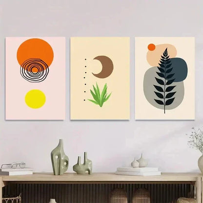 3pcs Boho Style Modern Abstract Yellow Wall Art Set Canvas Unframed - High Quality Print 100% Australian Made Wall Canvas - Bella Home Decor