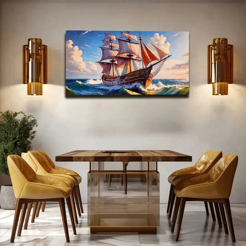 Minimalist Abstract Sailboat Wall Art canvas office home room framed 120x60cm - Bella Home Decor