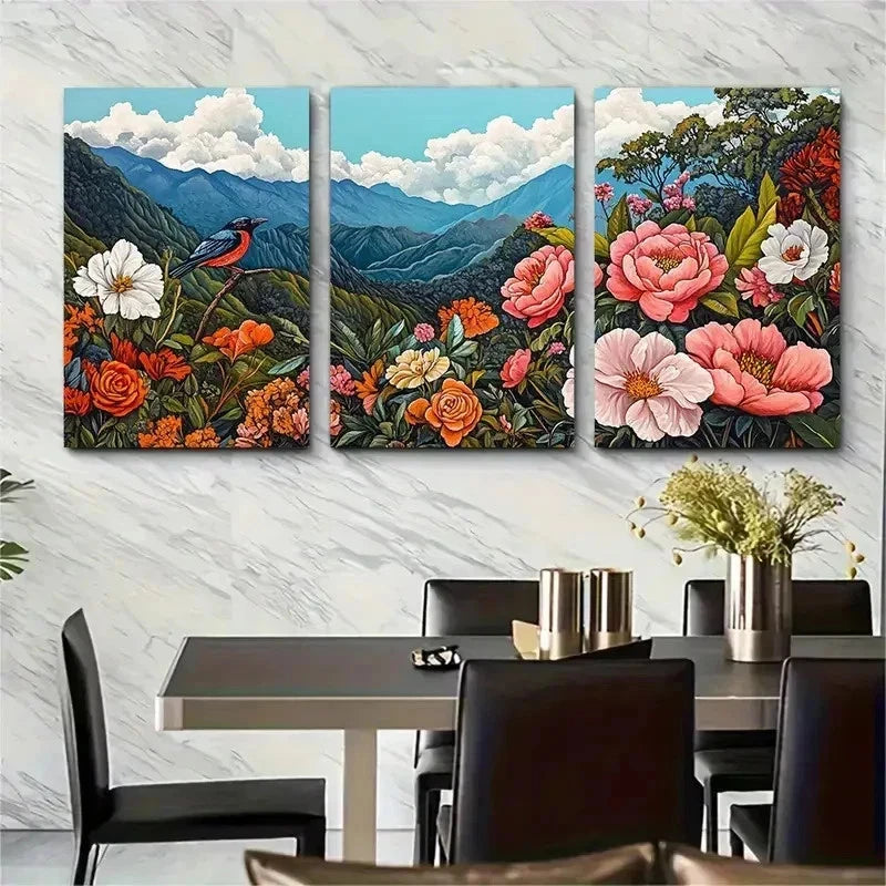 3pcs Coastal Villa With Palm Trees Ocean Perfect Wall Art Set Canvas Framed 50x70cm - High Quality Print 100% Australian Made Wall Canvas Ready to Hang - Bella Home Decor