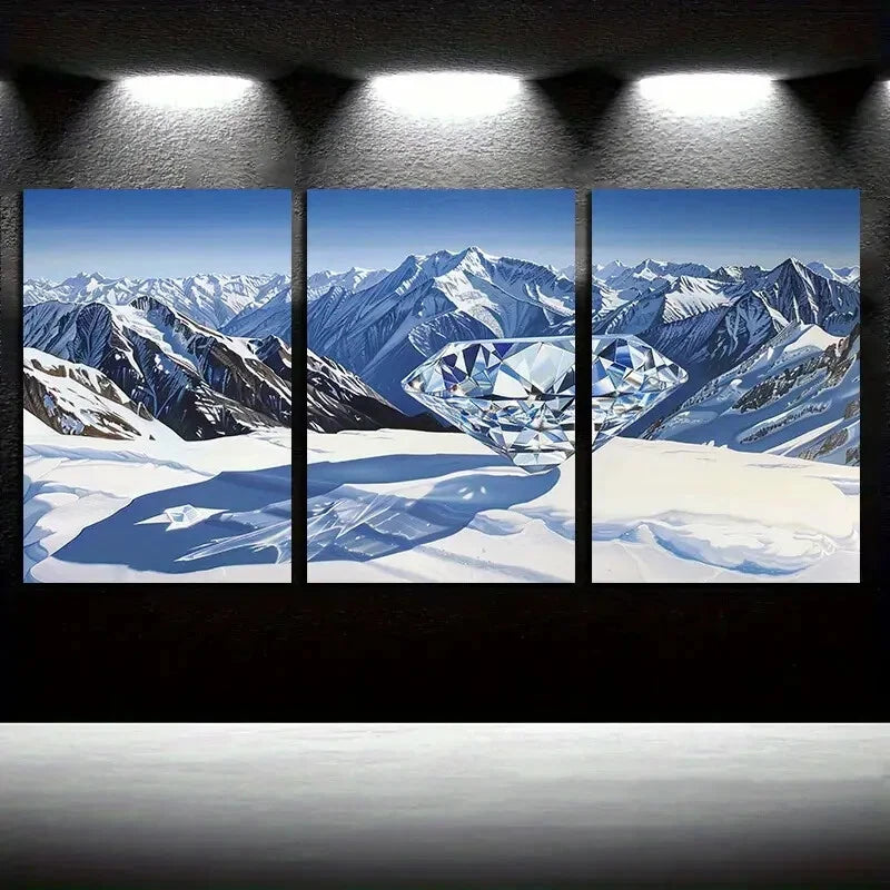 3pcs Snow Mountain Oil Painting Metal Print Ready to Hang Art - Bella Home Decor