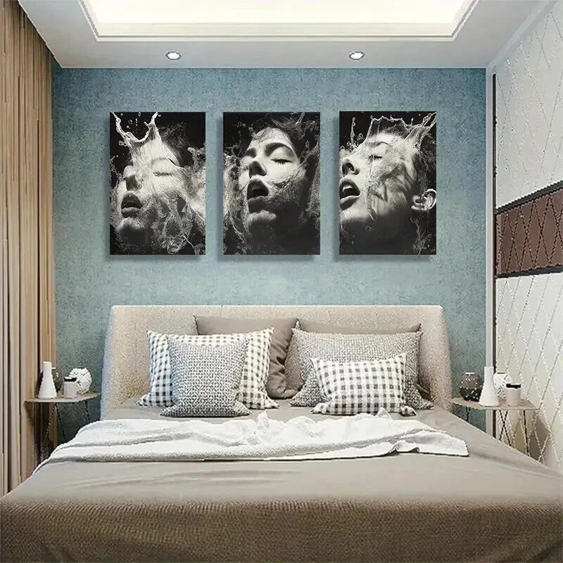 3pcs Water Splash Face White Abstract Perfect Wall Art Set Canvas Framed 50x70cm - High Quality Print 100% Australian Made Wall Canvas Ready to Hang