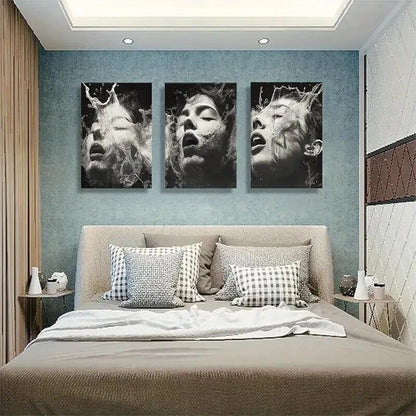 3pcs Water Splash Face White Abstract Perfect Wall Art Set Canvas Framed 50x70cm - High Quality Print 100% Australian Made Wall Canvas Ready to Hang