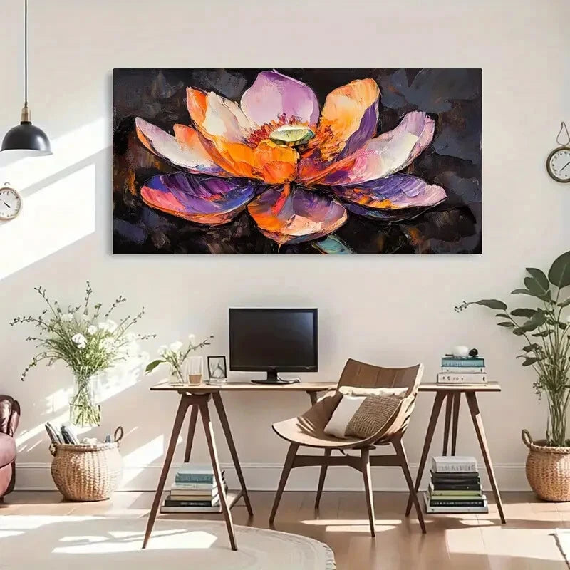 Purple & Orange Brushstrokes Wall Art Canvas Office Home Room Framed 120x60cm - Bella Home Decor