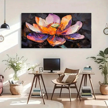 Purple & Orange Brushstrokes Wall Art Canvas Office Home Room Framed 120x60cm - Bella Home Decor