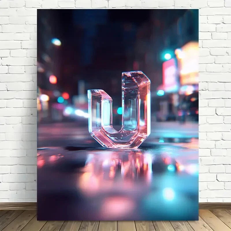 Beautiful Neon City Lights Modern Abstract Painting 40x60cm Metal Print Ready to Hang - Bella Home Decor