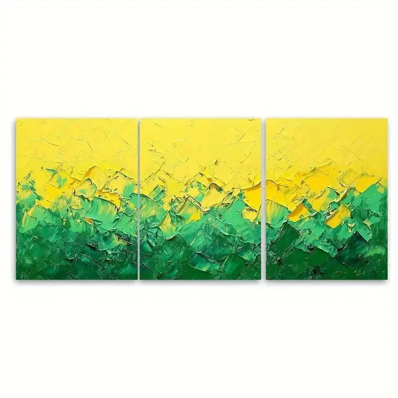 3pcs Abstract Thick Yellow Green EU Wall Art Set Canvas Framed 60x90cm - High Quality Print 100% Australian Made Wall Canvas Ready to Hang - Bella Home Decor