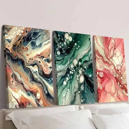 3pcs Abstract Marble Shaped Multi Color Wall Art Canvas Unframed - High Quality Print 100% Australian Made Wall Canvas - Bella Home Decor