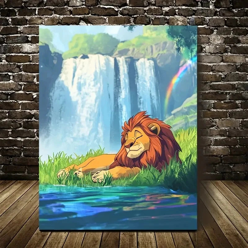 Rolling On Grass Waterfall with Rainbow Painting 40x60cm Metal Print Ready to Hang - Bella Home Decor