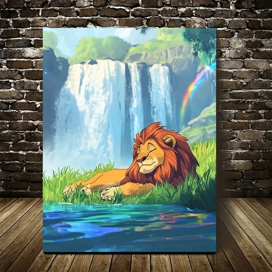 Rolling On Grass Waterfall with Rainbow Painting 40x60cm Metal Print Ready to Hang - Bella Home Decor