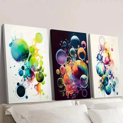 3pcs Colorful Abstract Bubble Decoration Wall Art Set Canvas Unframed - High Quality Print 100% Australian Made Wall Canvas - Bella Home Decor