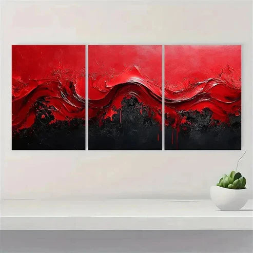 3pcs Extra Red and Black Abstract Wall Art Canvas Unframed - High Quality Print 100% Australian Made Wall Canvas - Bella Home Decor